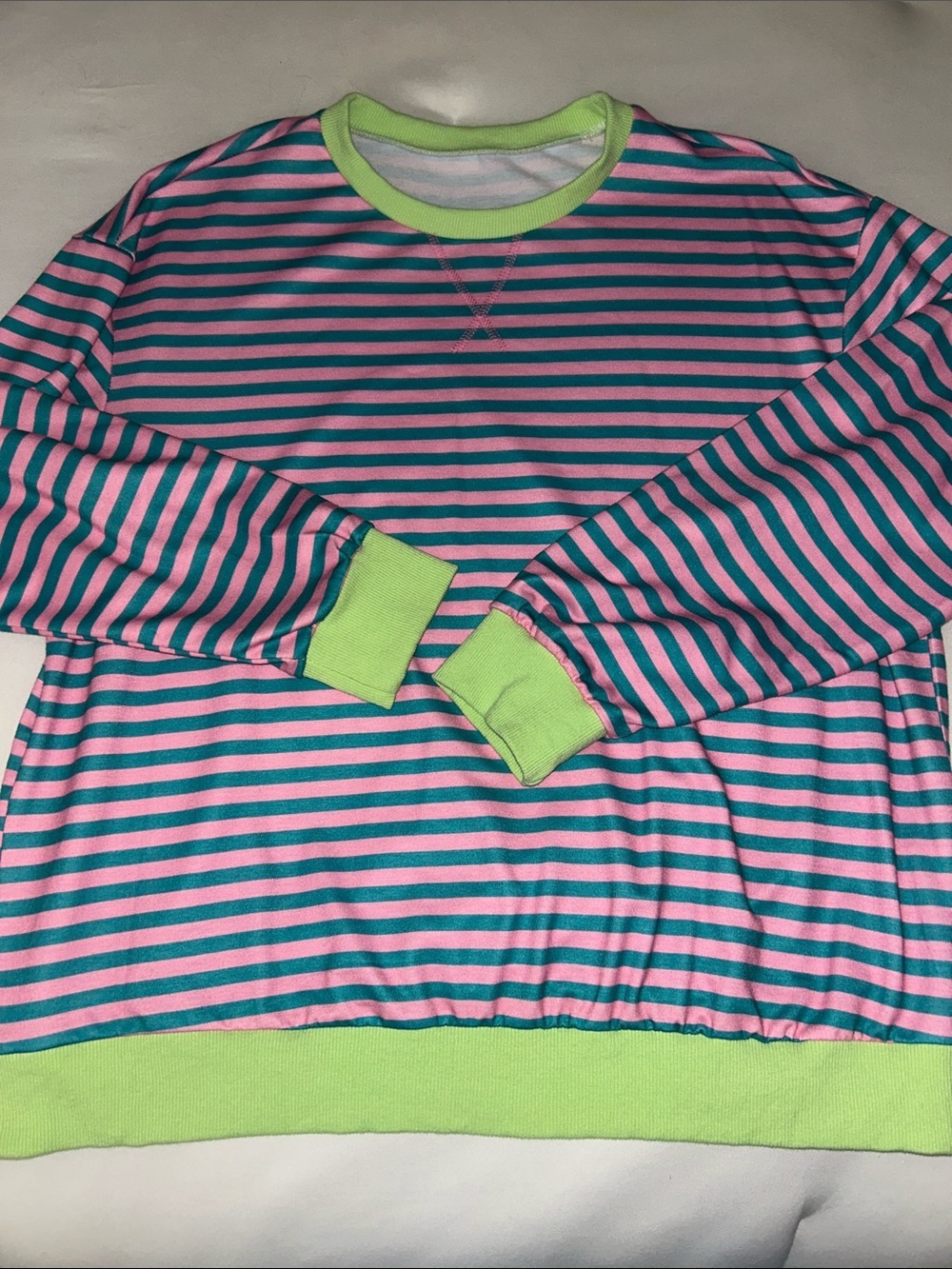 Womens Pink & Teal Stripe Top with Lime Trim